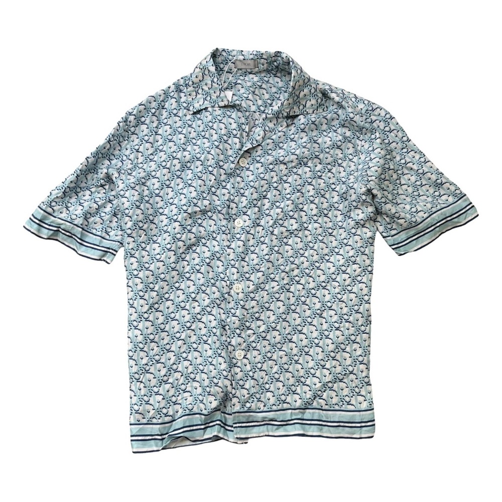 Dior Light Blue Pixel Oblique Silk Button-Up Shirt